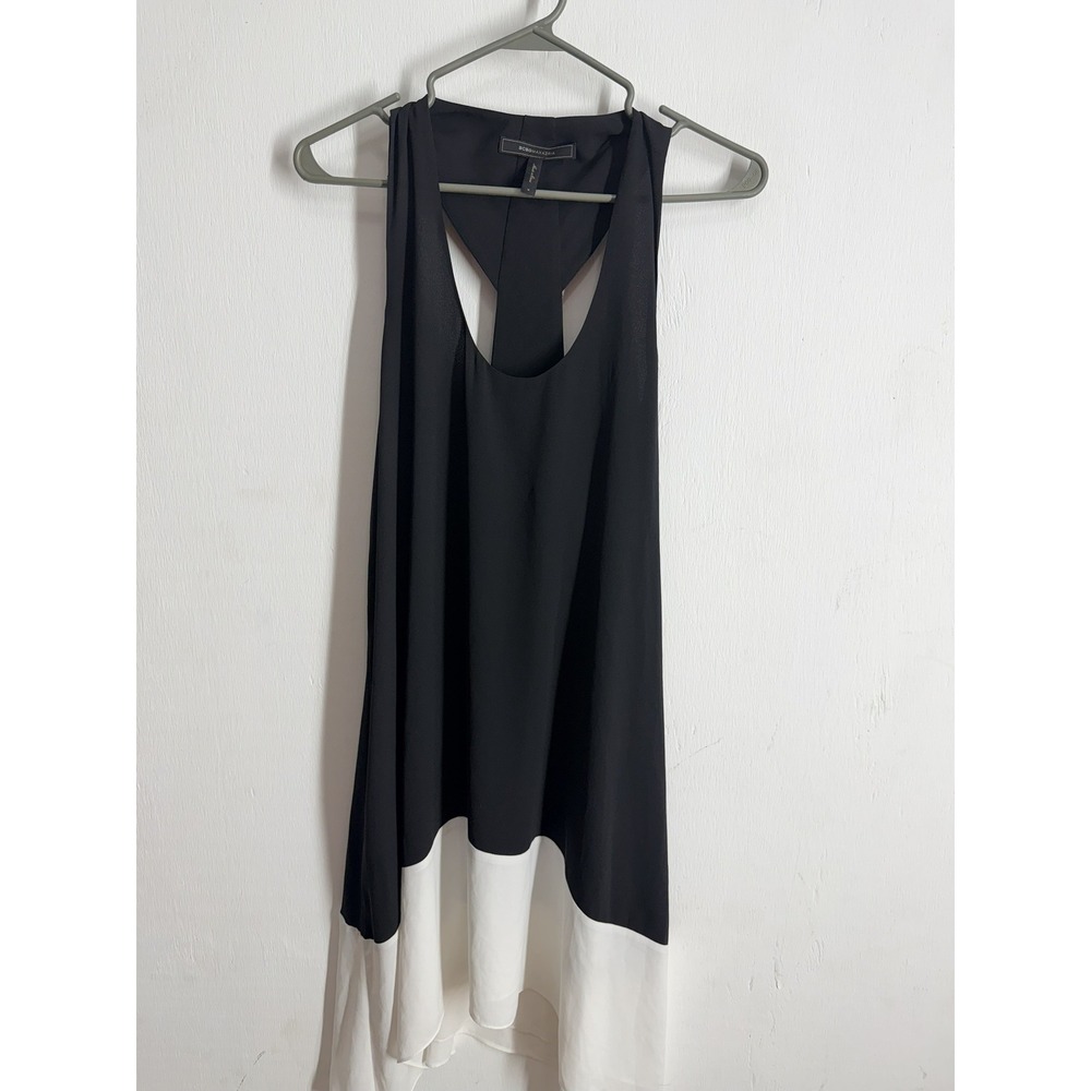 BCBGMAXAZRIA Black White Colorblock T-Back Draped Cutout Tunic Top Small